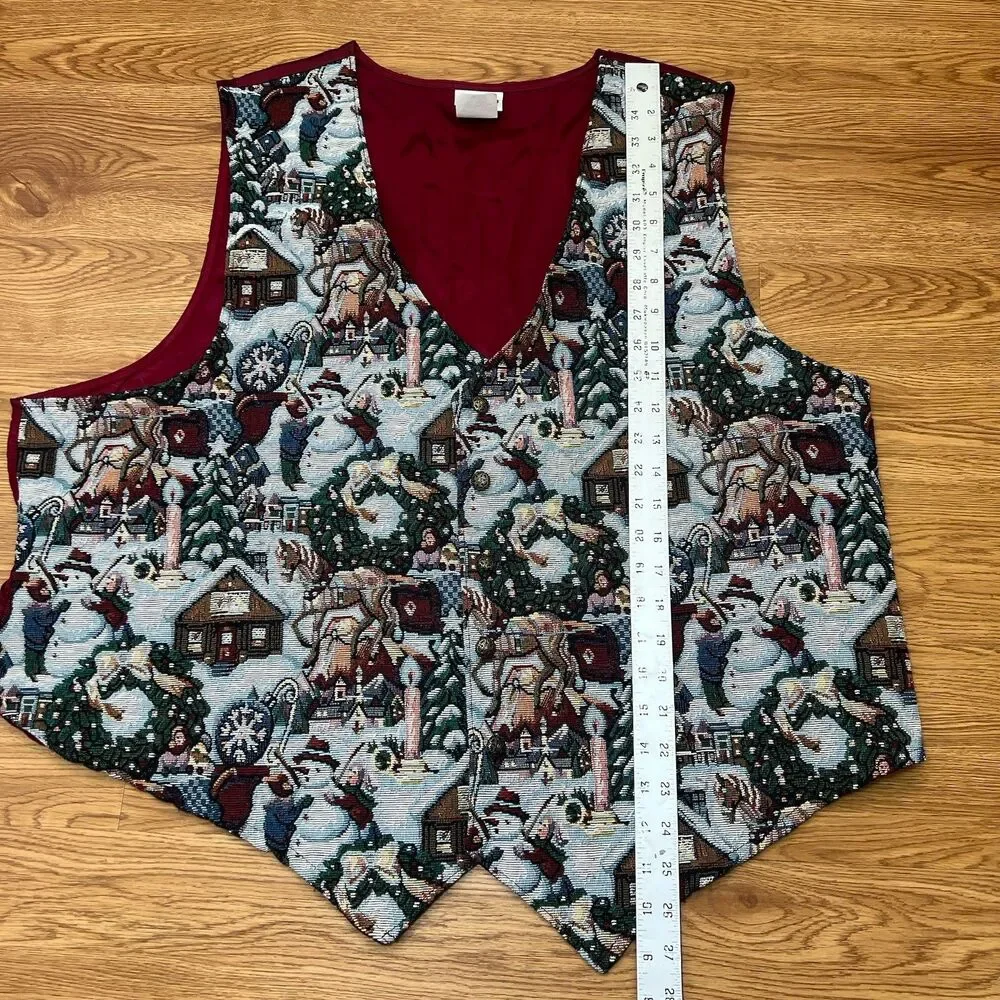 Vintage Bobbie Brooks Christmas Vest Women 2X 22/24 Tapestry Snowman 90s - Picture 6 of 7